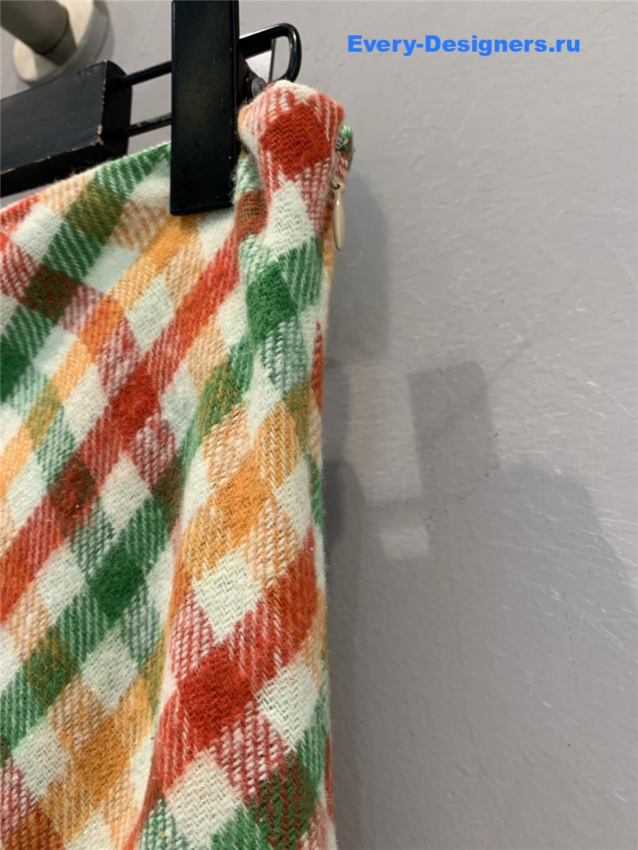 Miu Miu Red/green Diagonal Check Skirt