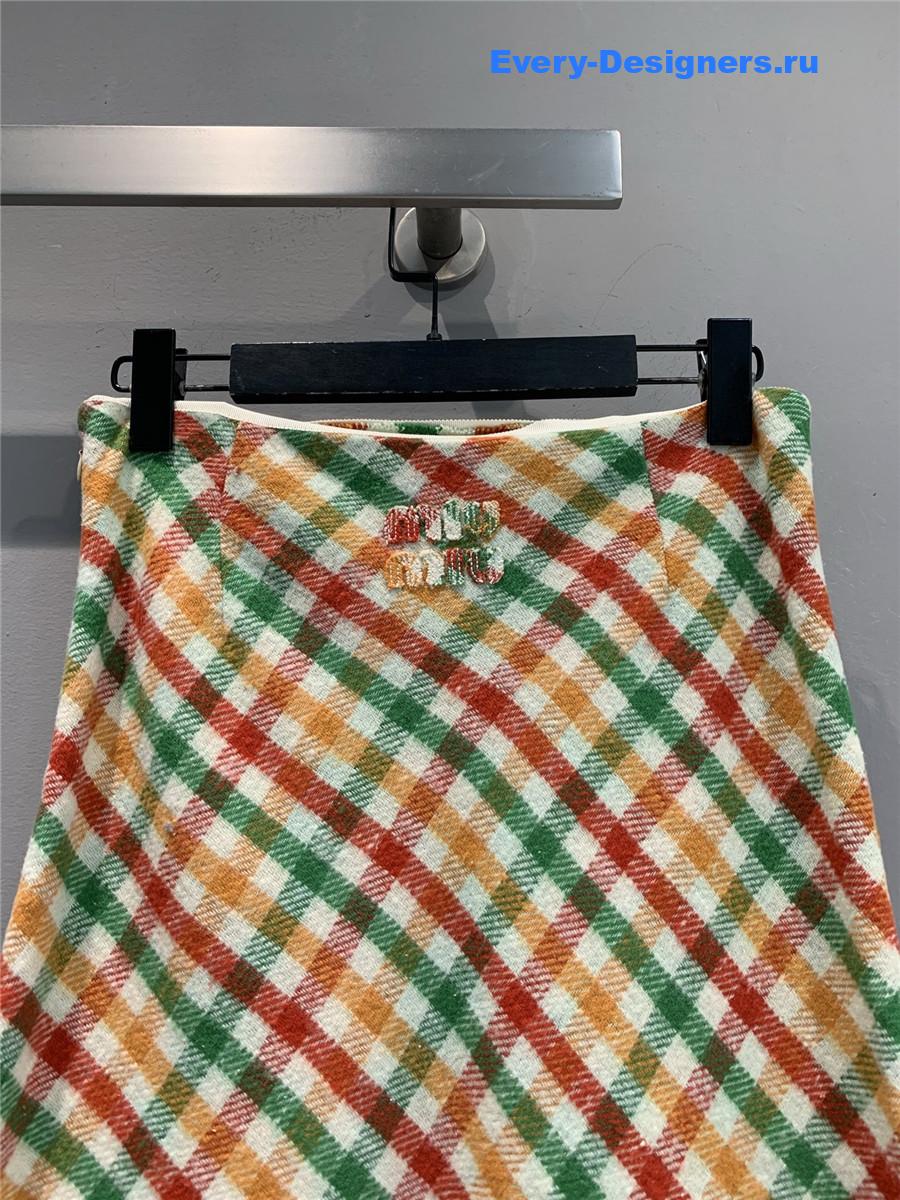 Miu Miu Red/green Diagonal Check Skirt