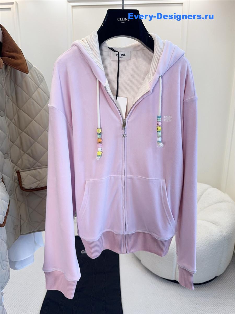 Ce1i*e pink velvet hooded jacket