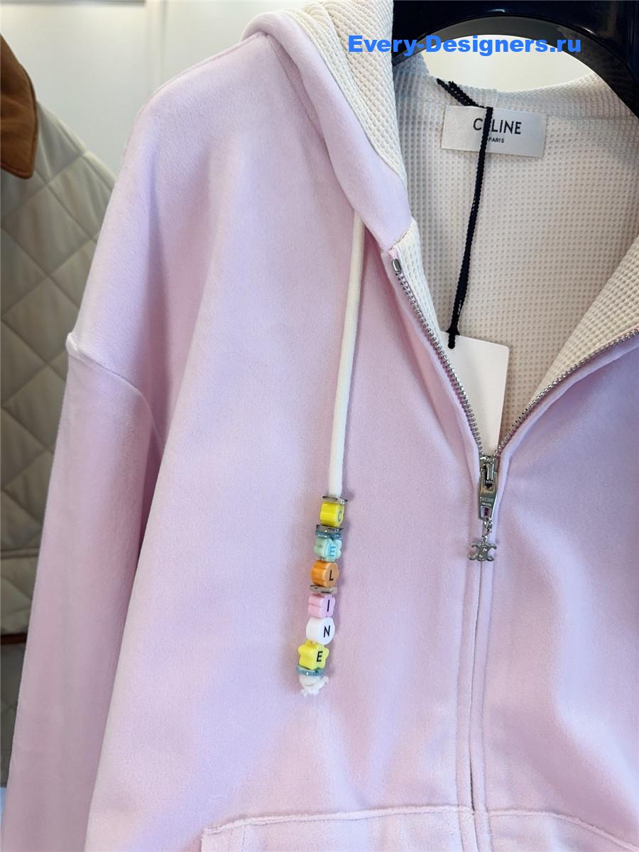 Ce1i*e pink velvet hooded jacket