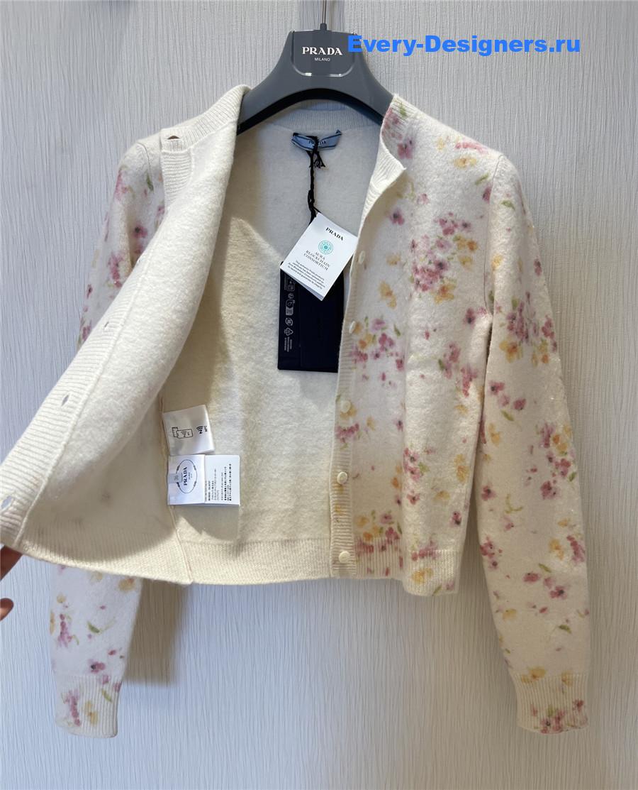 Pra*a begonia pink floral print wool cardigan