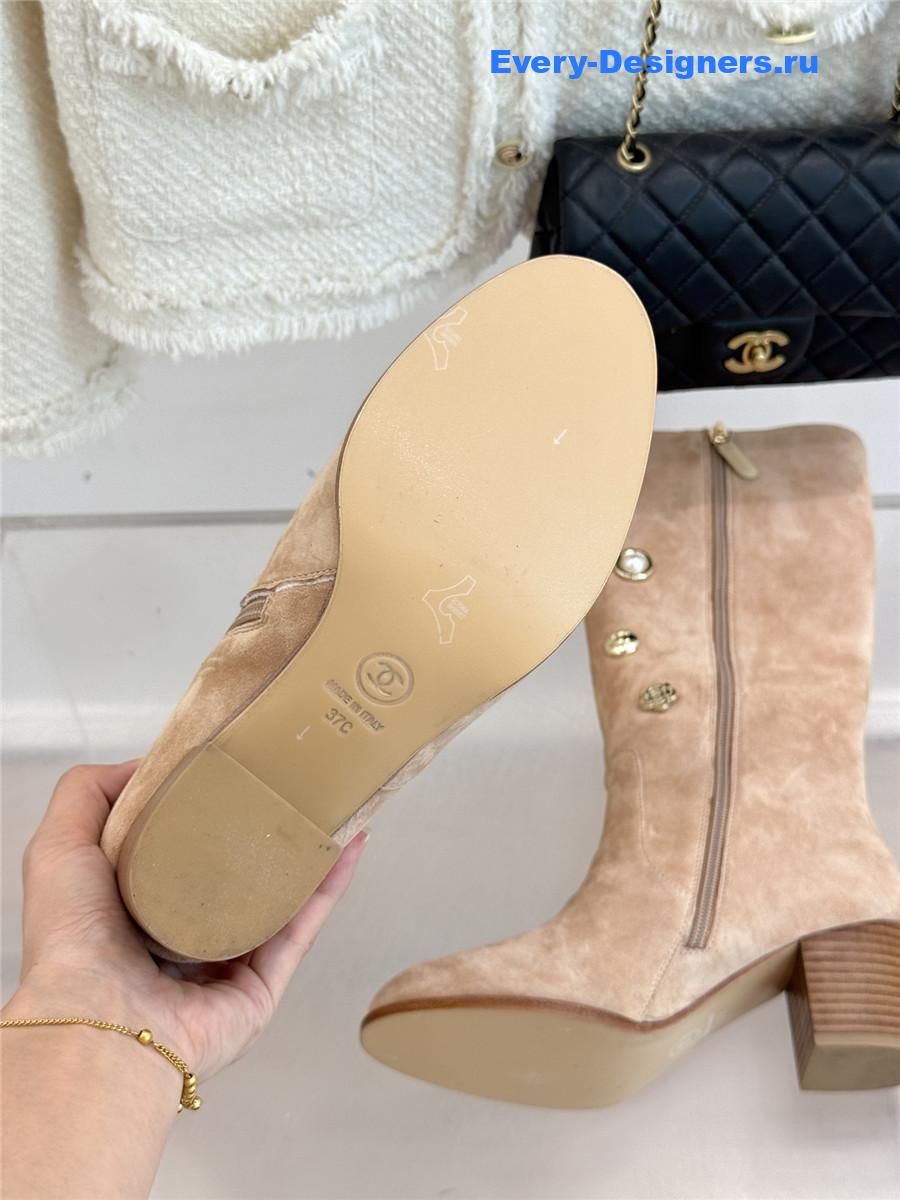 Ch**el cc beige suede high heel boots