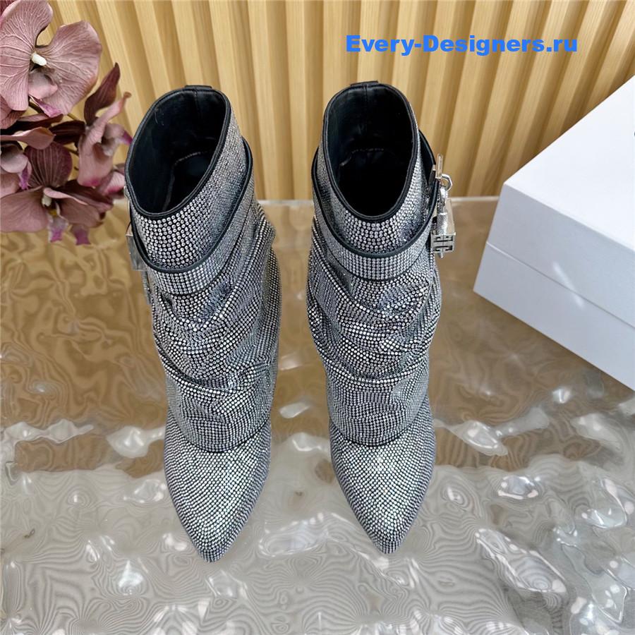 Givenchy Silver Sequin Shark Lock Stiletto Ankle Boots