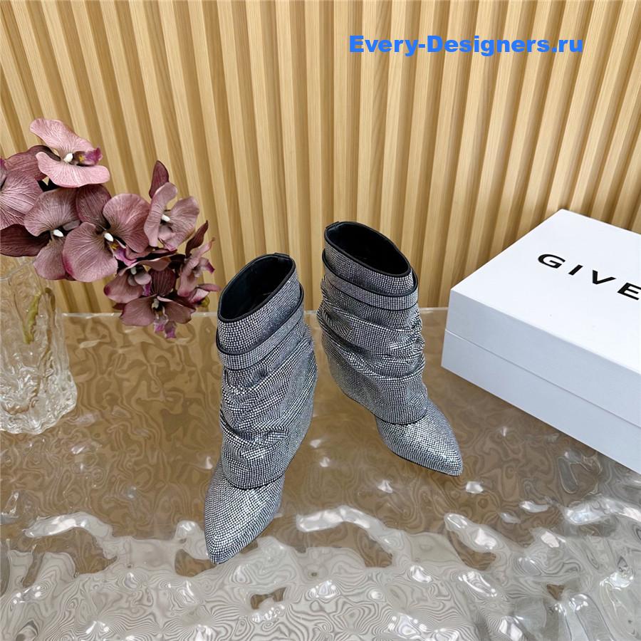 Givenchy Silver Sequin Shark Lock Stiletto Ankle Boots