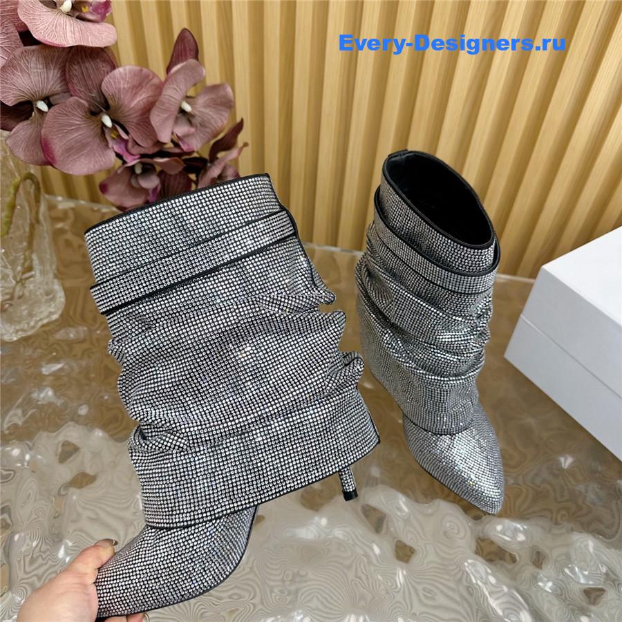 Givenchy Silver Sequin Shark Lock Stiletto Ankle Boots