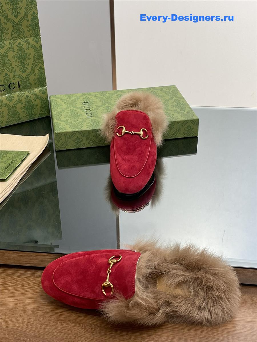 Gvc*1 red suede wool flat mules