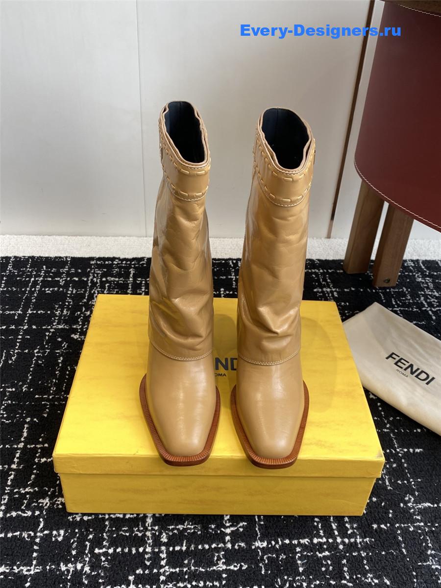 F**di brown foldover leather boots