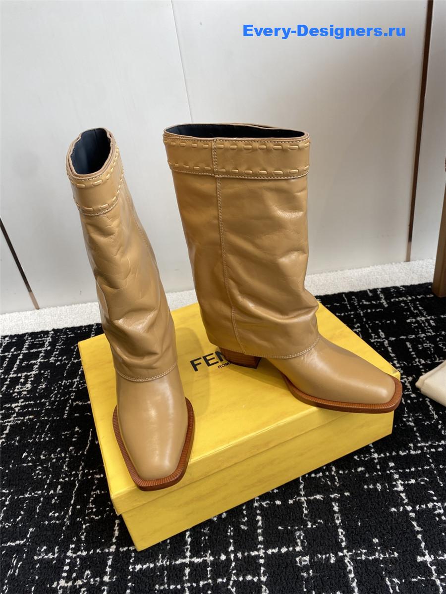 F**di brown foldover leather boots