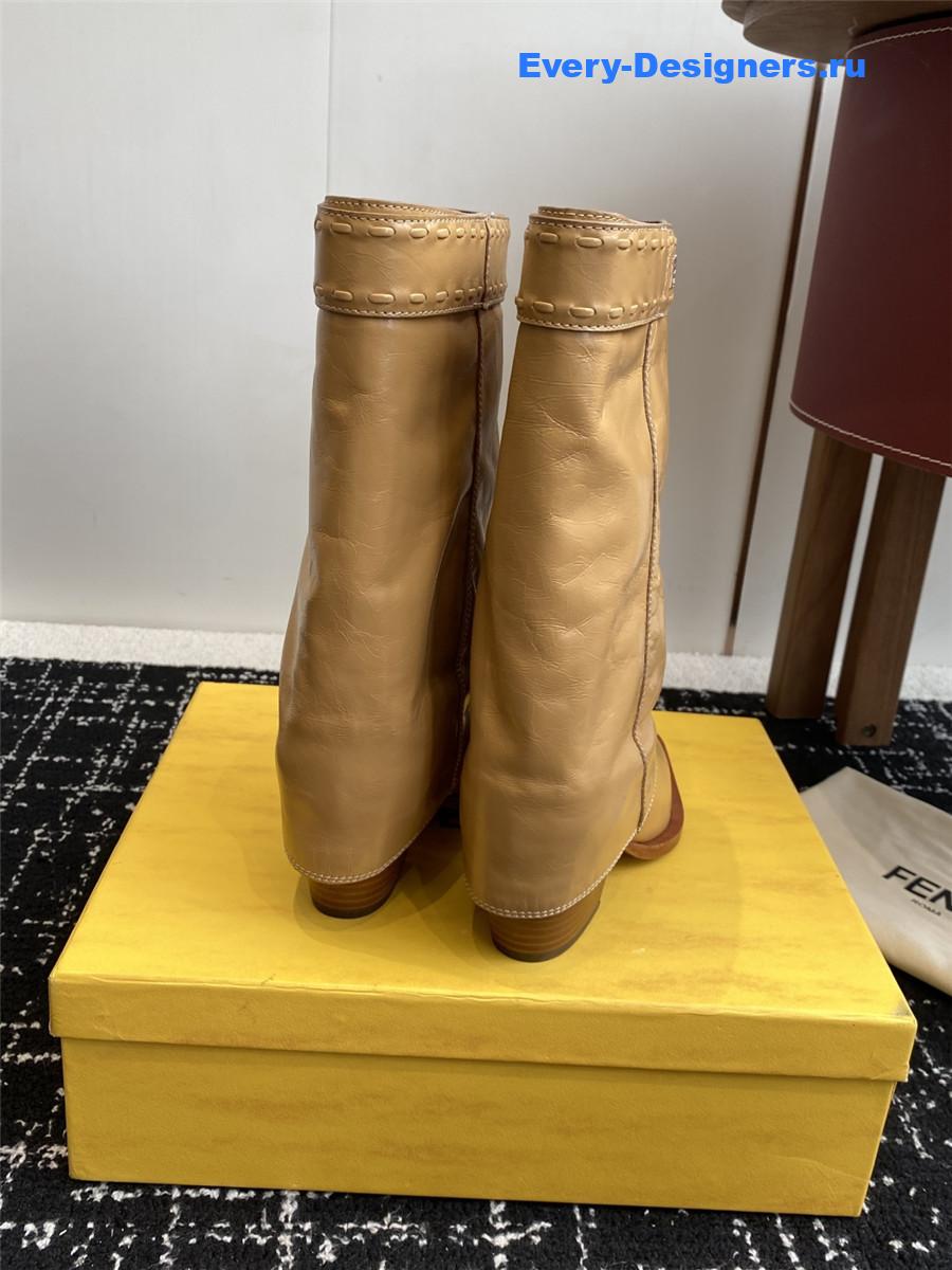 F**di brown foldover leather boots