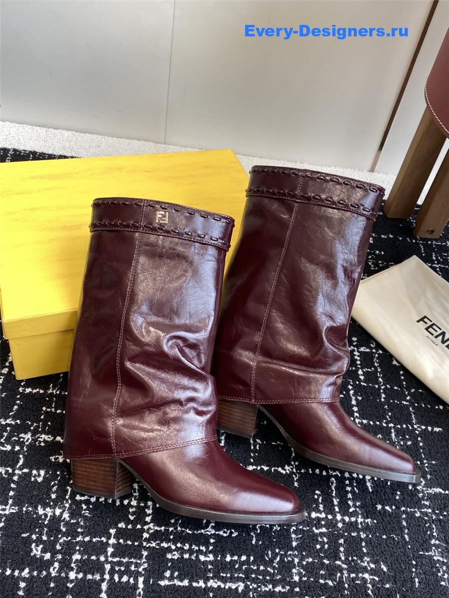F**di burgundy foldover leather boots