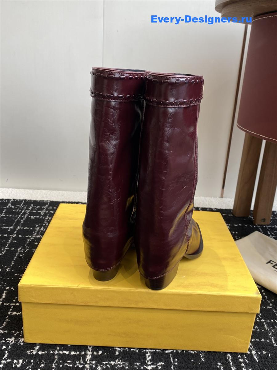 F**di burgundy foldover leather boots