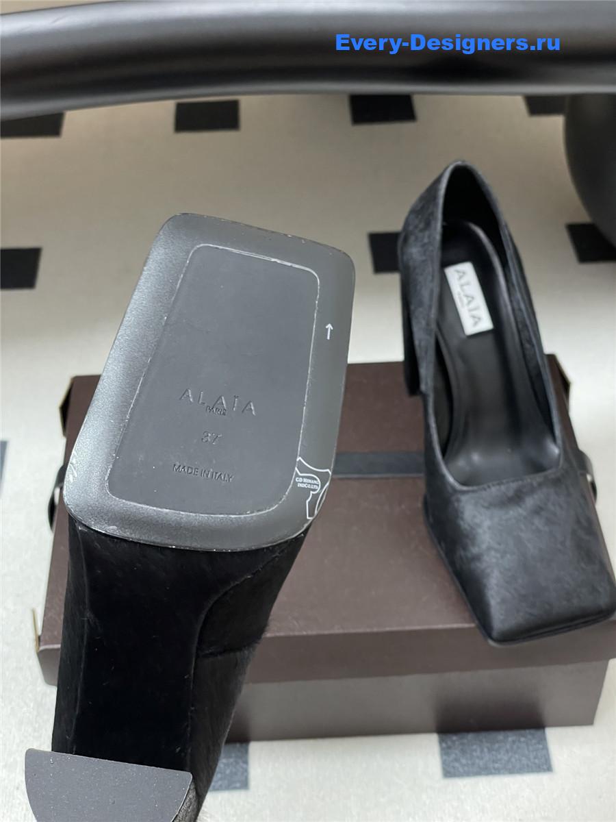 Alaia Black Block Heel Square Toe Pumps