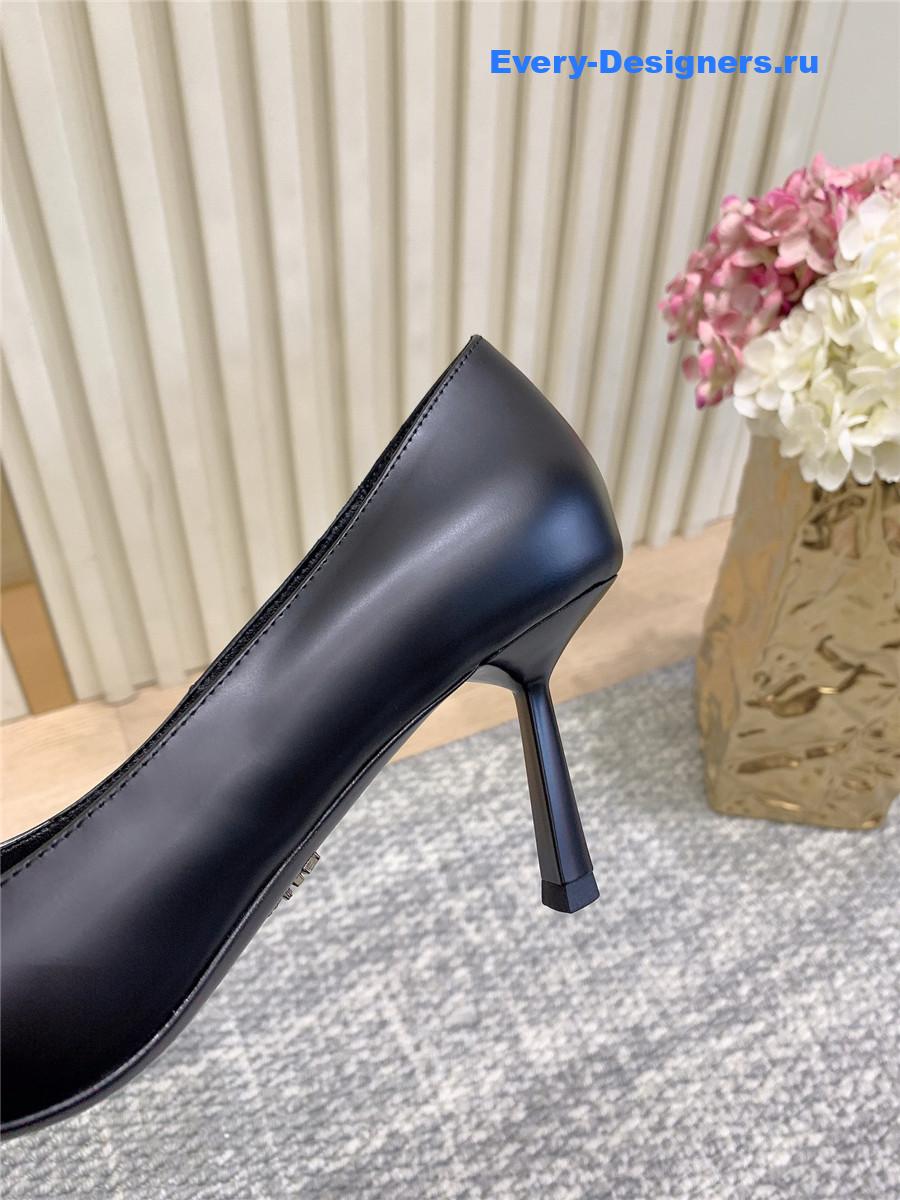 Pra*a black logo-plaque pointed-toe pumps