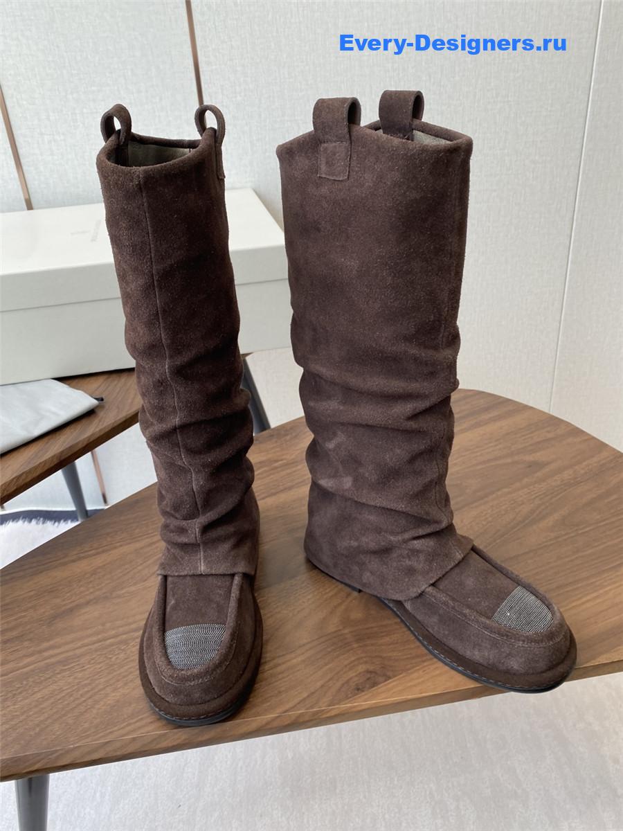 BC Dark Brown Striped Suede Long Boots