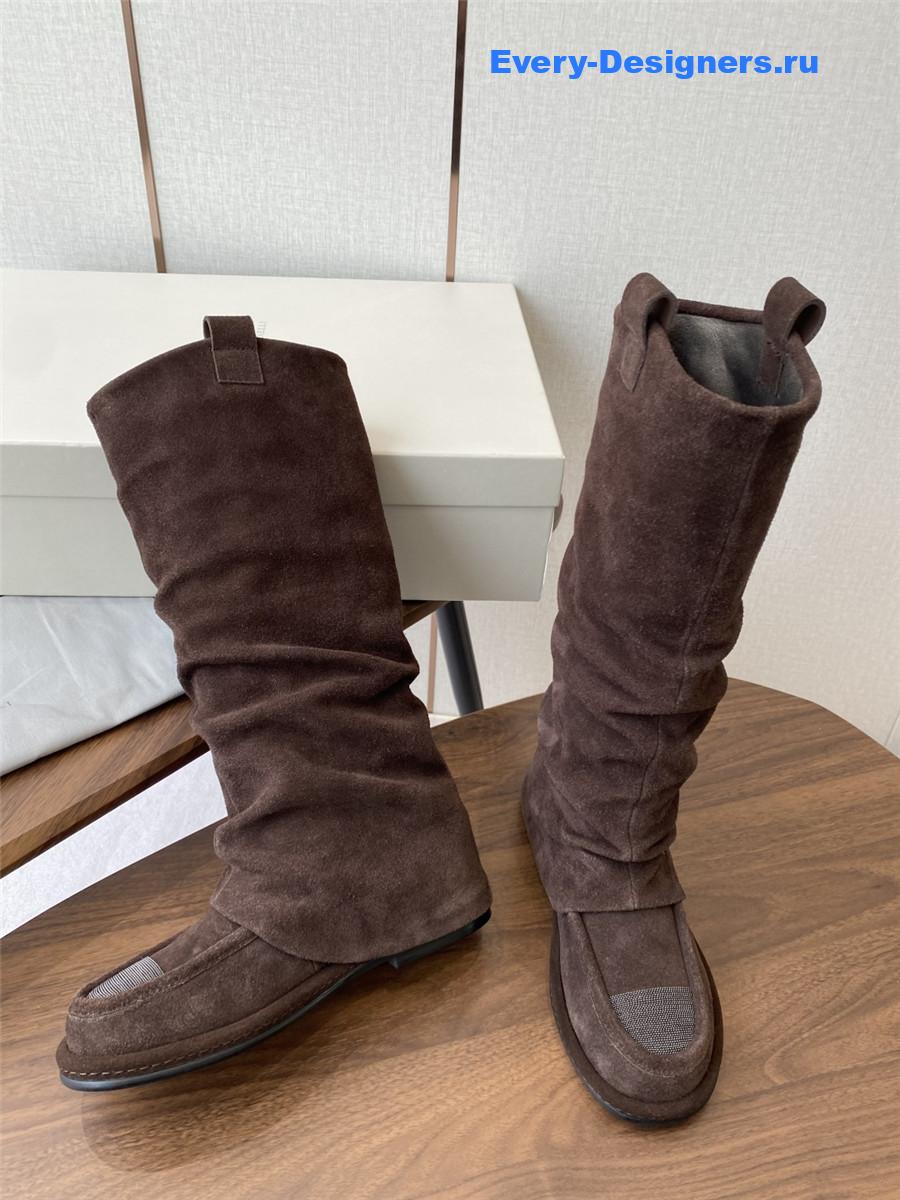 BC Dark Brown Striped Suede Long Boots