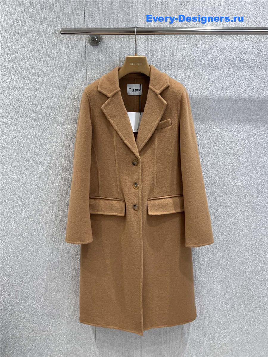 Miu Miu Camel Wool Lapel Straight Coat