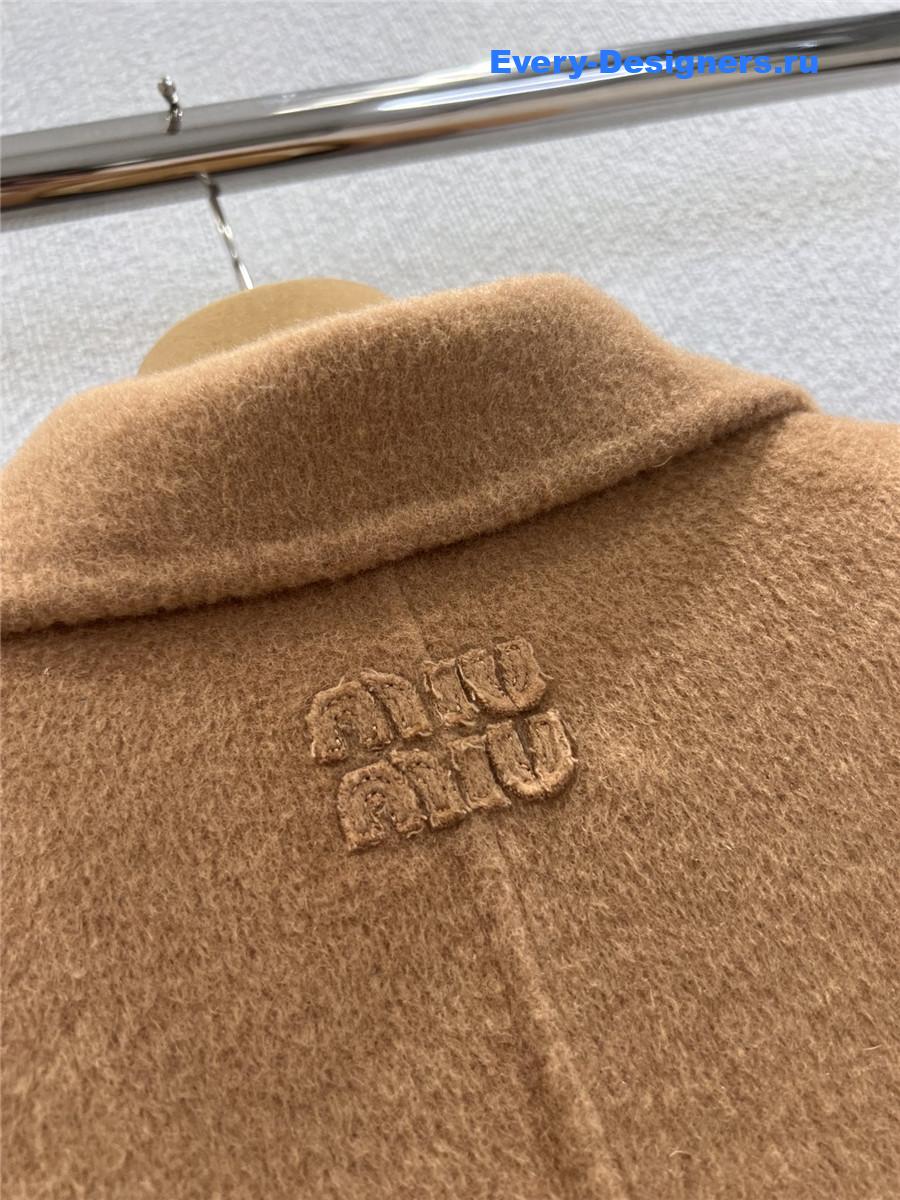 Miu Miu Camel Wool Lapel Straight Coat