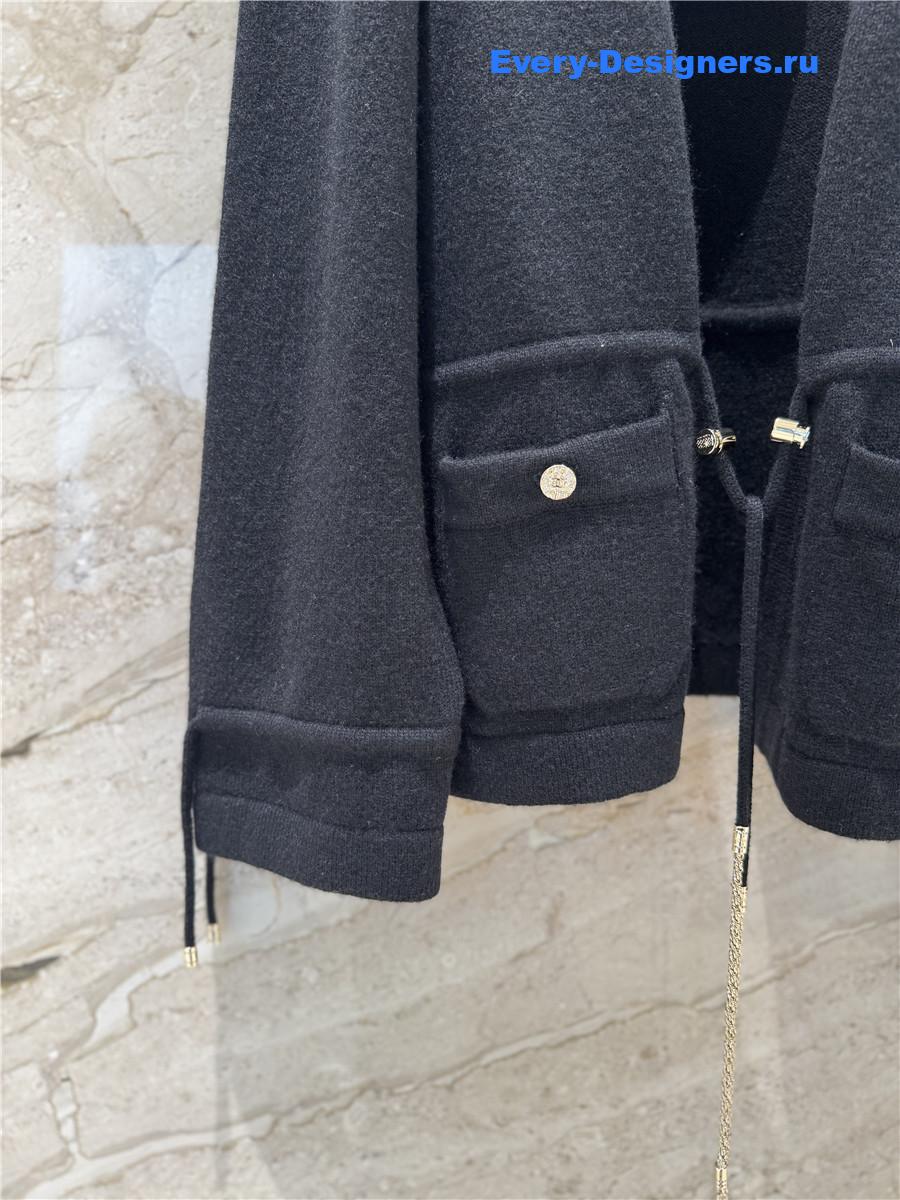 Ch**el black cashmere drawstring knit cardigan