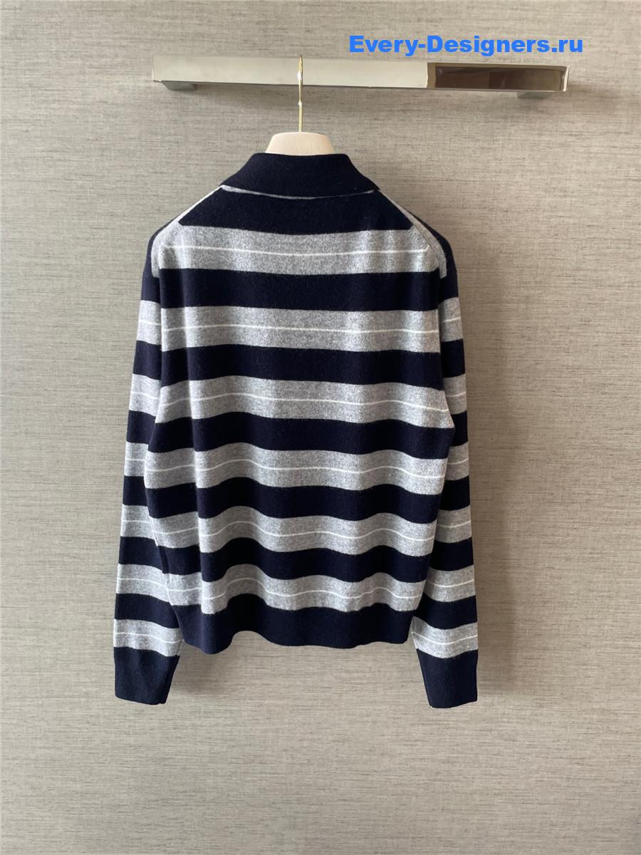 Miu Miu Navy Cashmere Polo Striped Sweater