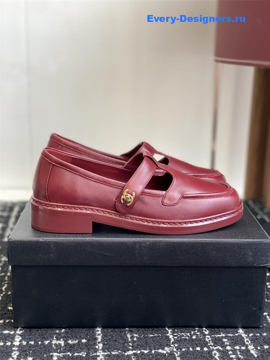Ch**el burgundy calfskin moccasins