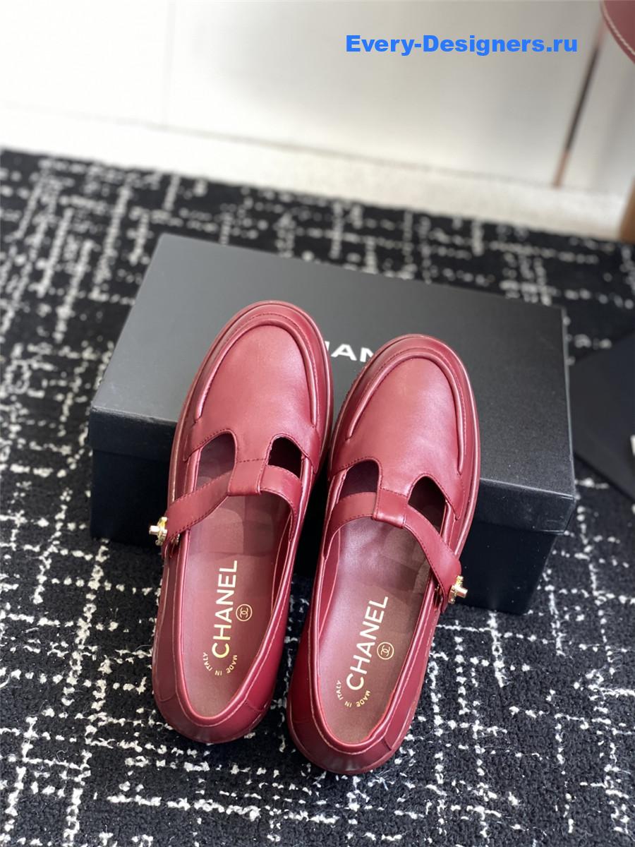 Ch**el burgundy calfskin moccasins