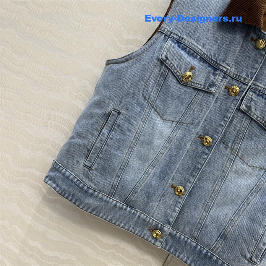 Miu Miu Navy Flocked Denim Velvet Vest