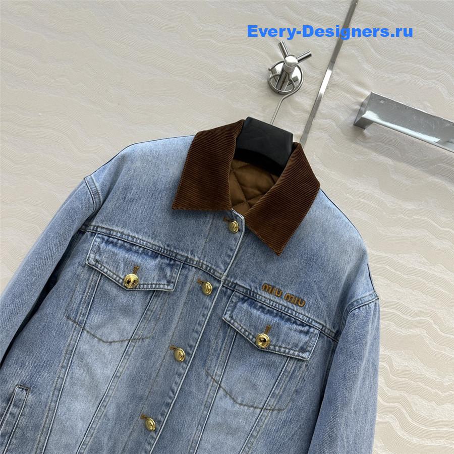 Miu Miu Embroidered-Logo Padded Denim Jacket