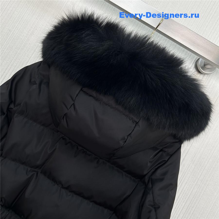 Pra*a fox fur collar hooded long down jacket