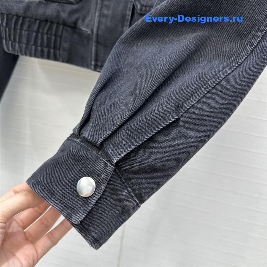 Miu Miu Grey Lambskin Collar Denim Jacket