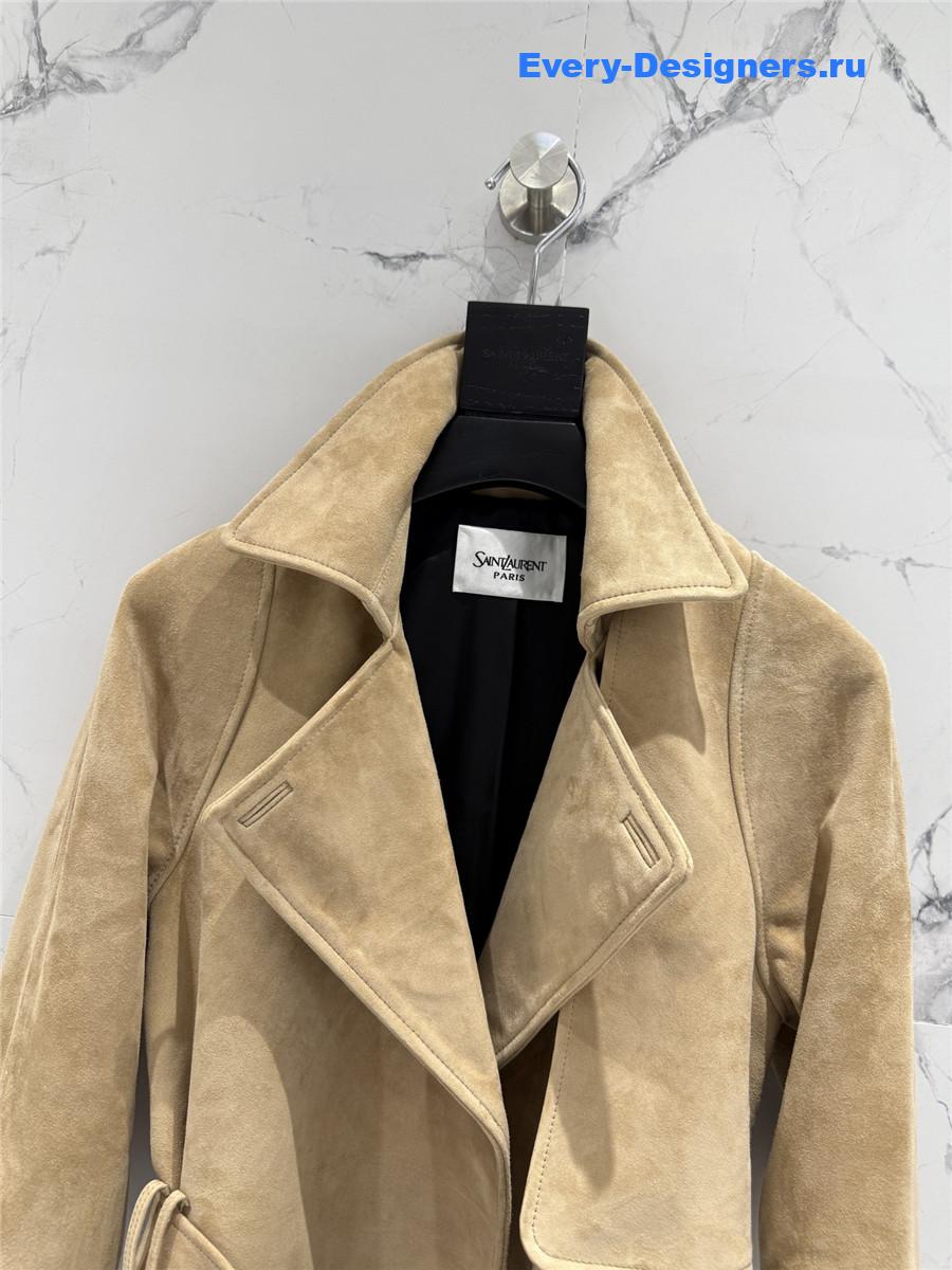 Sa1nt Lau*nt brown short suede trench coat
