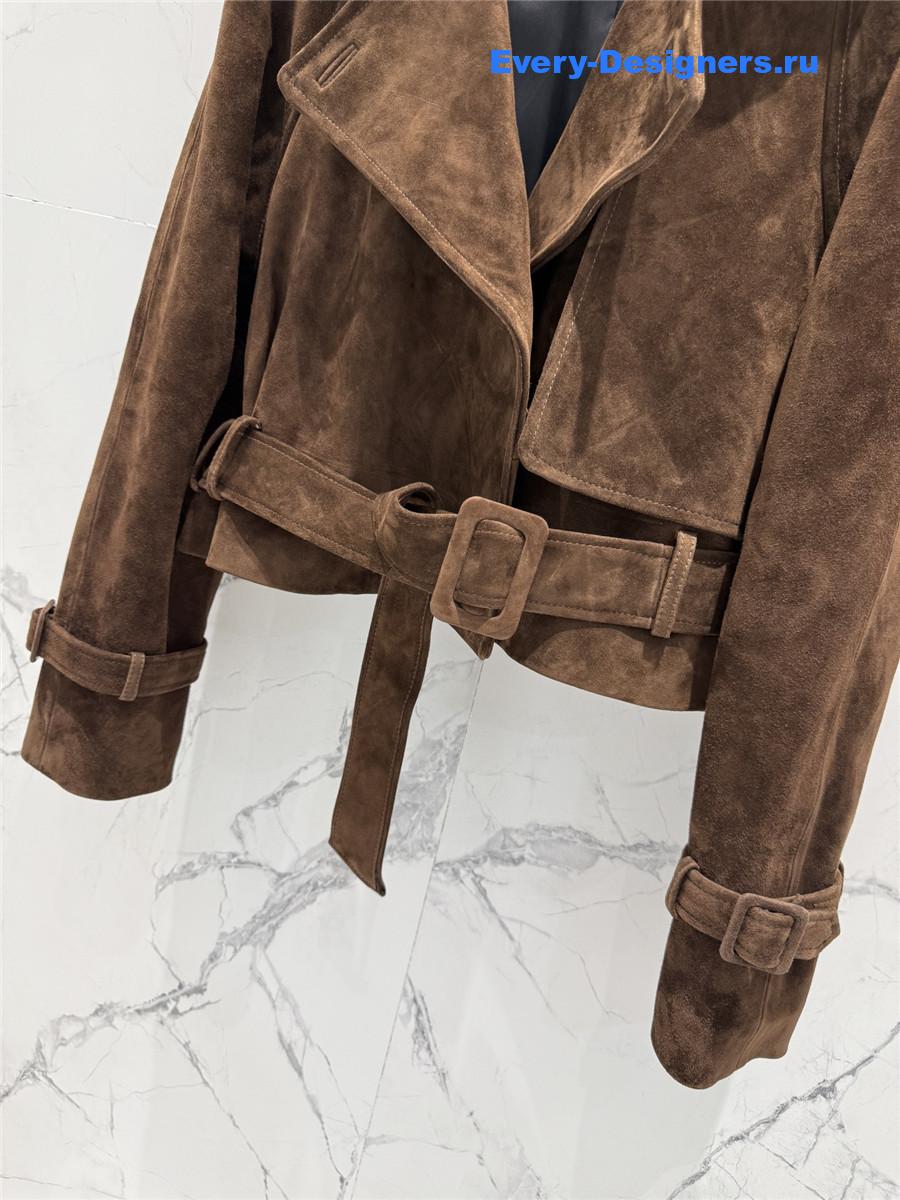Sa1nt Lau*nt dark brown short suede trench coat