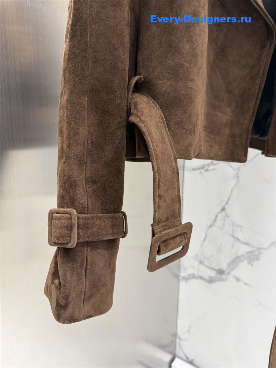 Sa1nt Lau*nt dark brown short suede trench coat