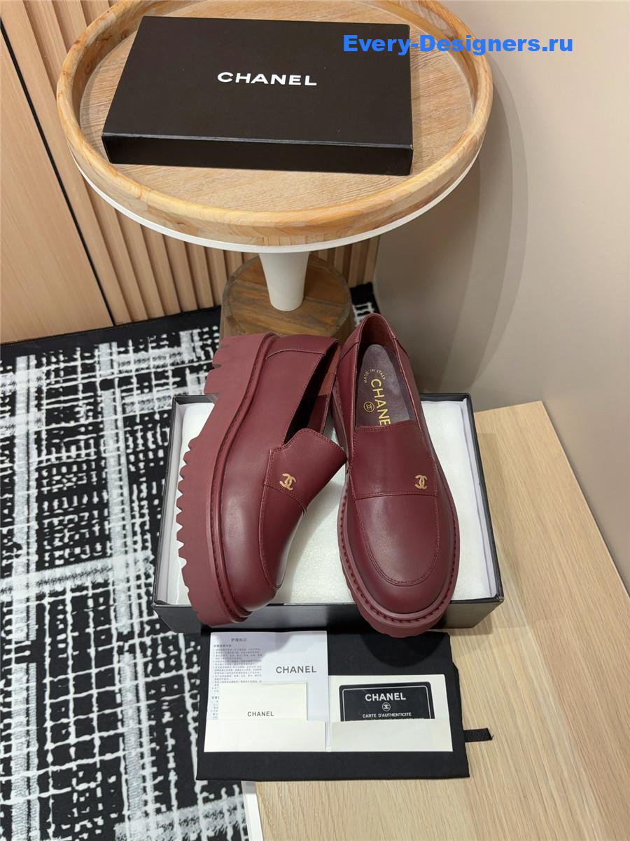 Ch**el burgundy lace-up platform loafers