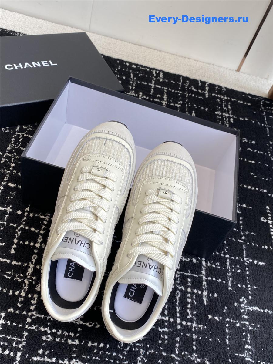 Ch**el white black silver sneakers