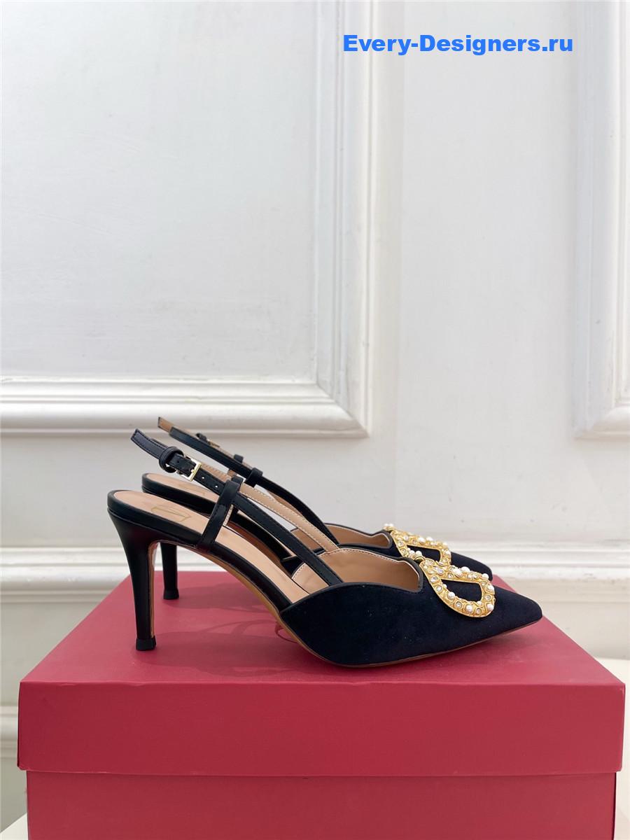 Va1e*ntin0 garavani black satin slingback pumps
