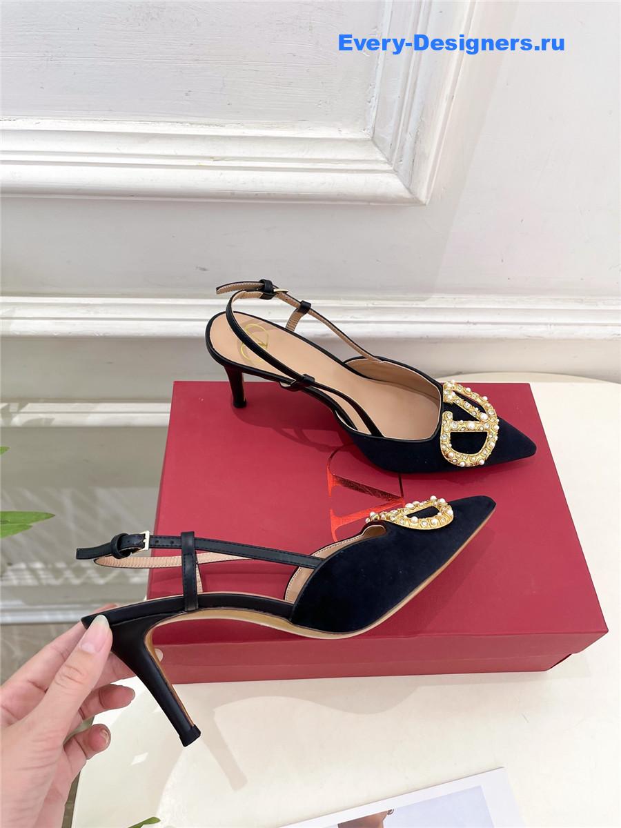Va1e*ntin0 garavani black satin slingback pumps