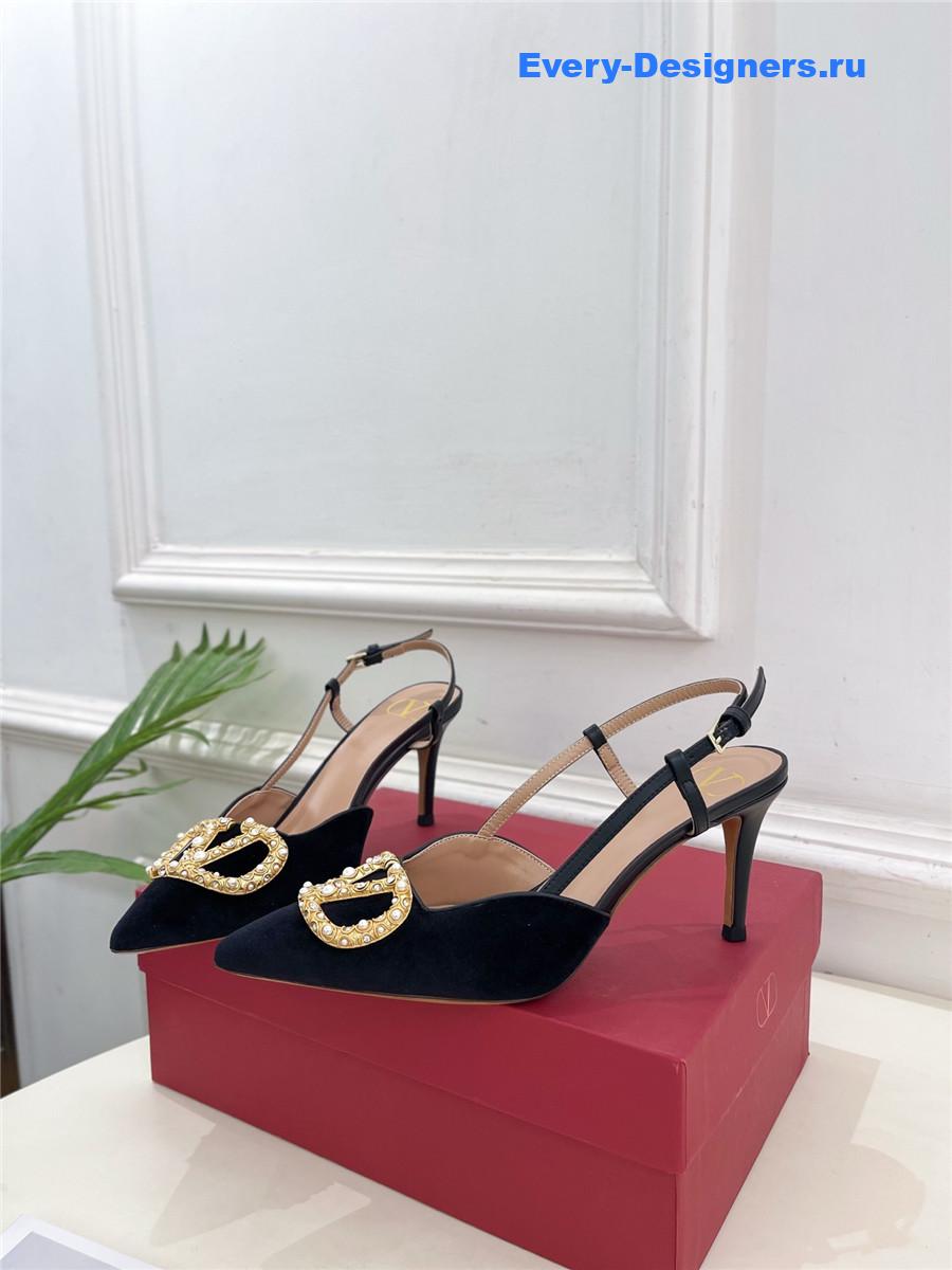 Va1e*ntin0 garavani black satin slingback pumps