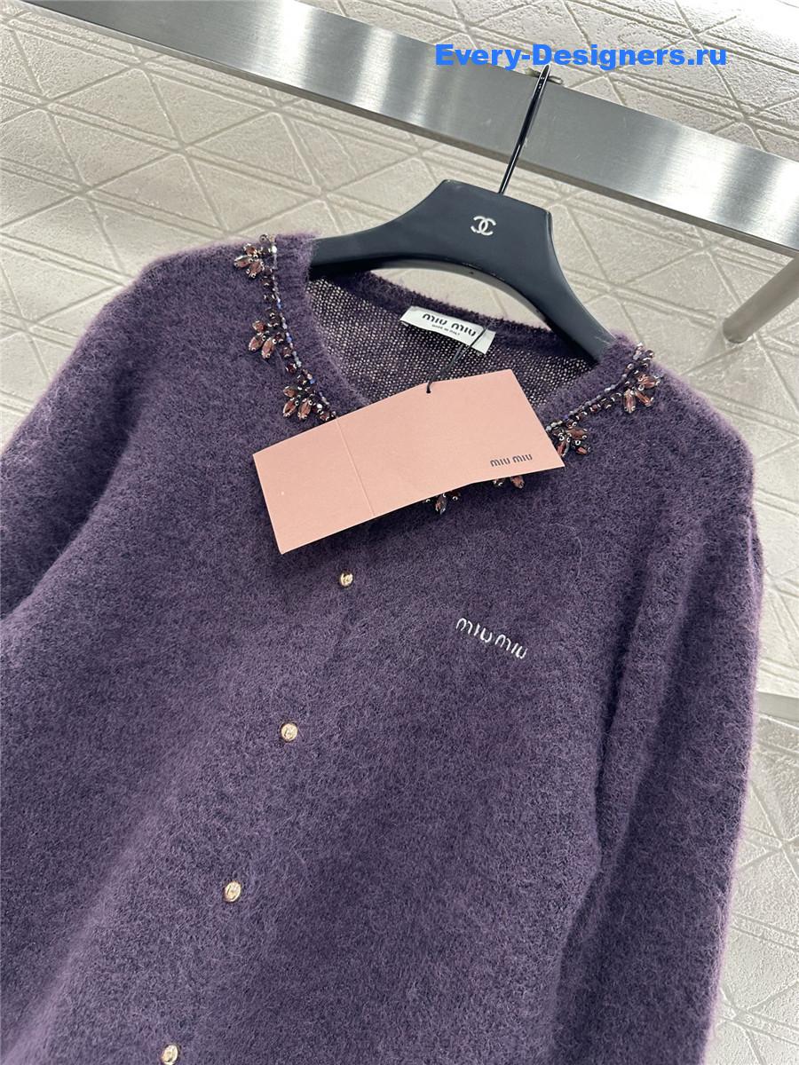 Miu Miu rhinestone purple knitted cardigan