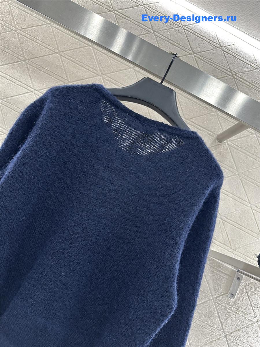 Miu Miu rhinestone navy knitted cardigan
