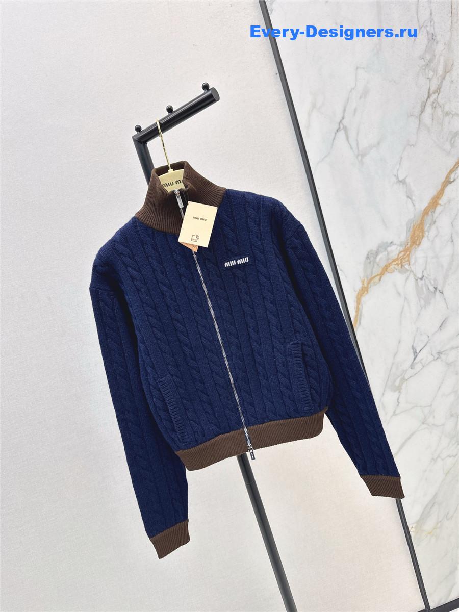 Miu Miu Navy Boucl Zip up Cardigan