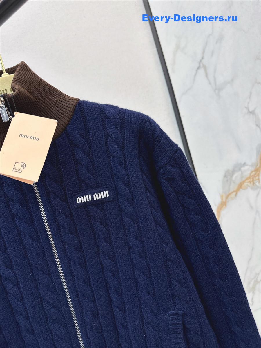 Miu Miu Navy Boucl Zip up Cardigan