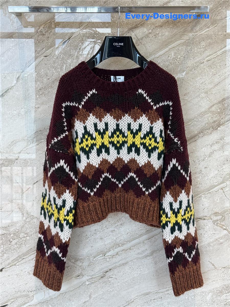 Ce1i*e fair isle jacquard wool crewneck sweater