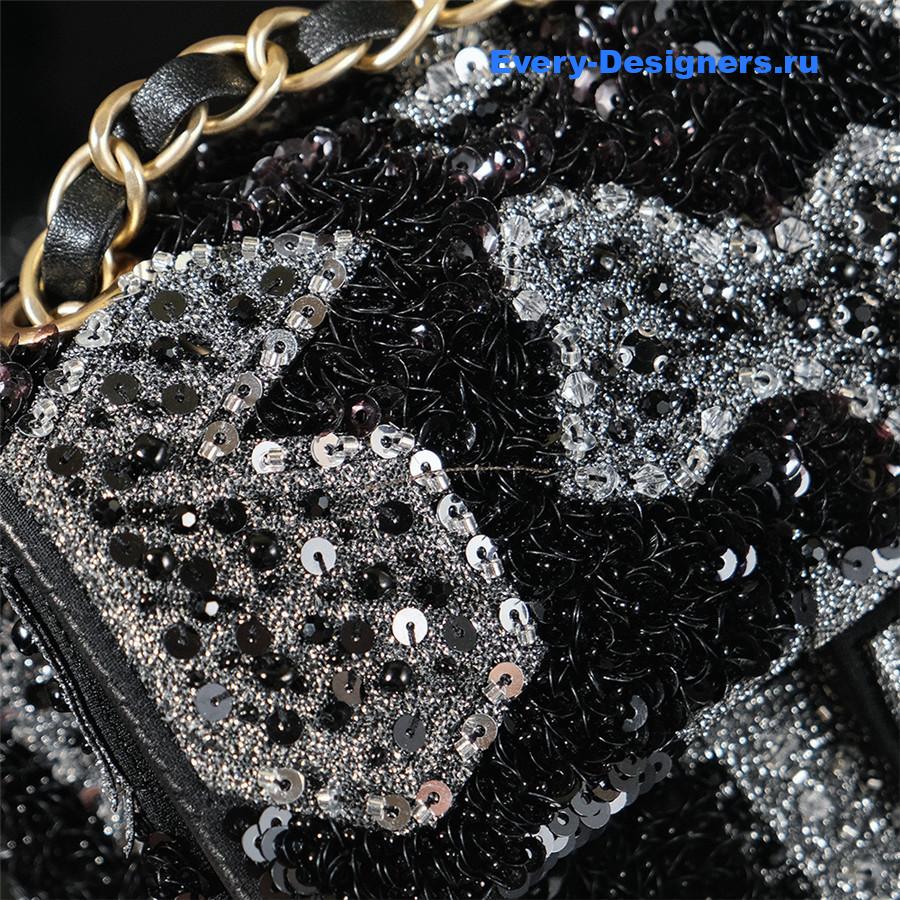 Ch**el black satin sequin embellished flap bag