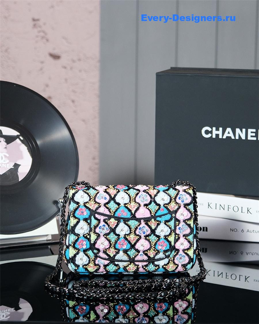 Ch**el satin sequin embellished cf flap bag