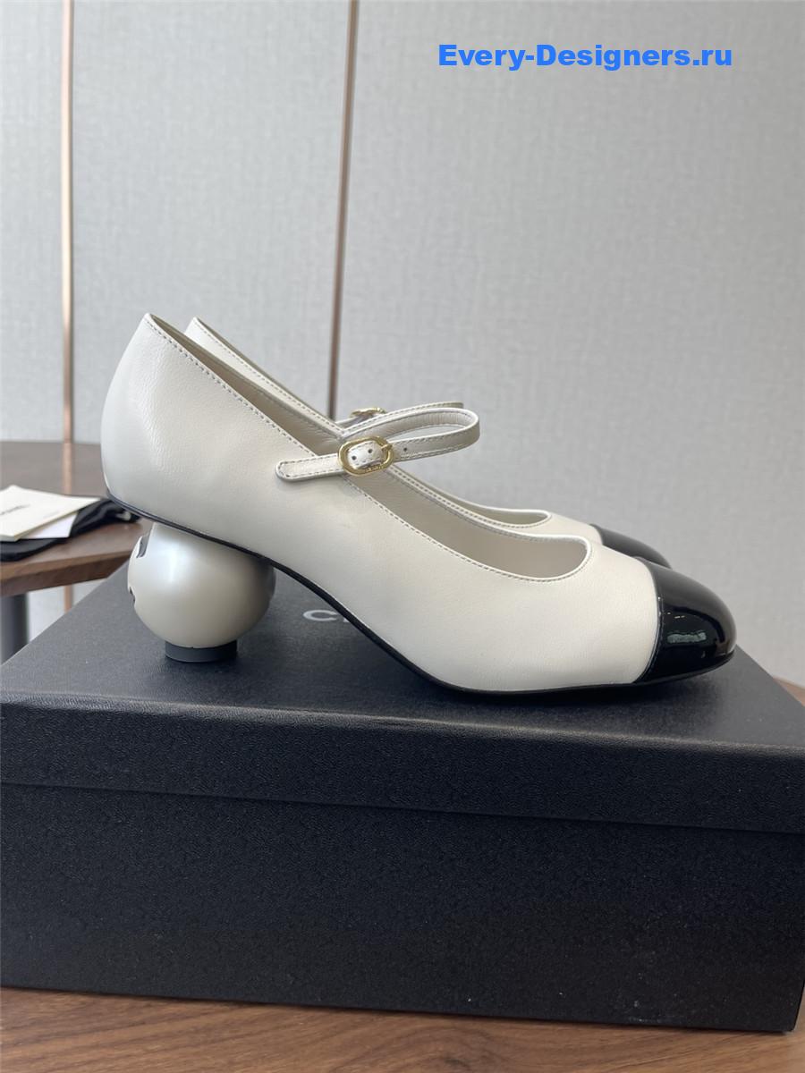 Ch**el white mary jane toe large white pearl sandal