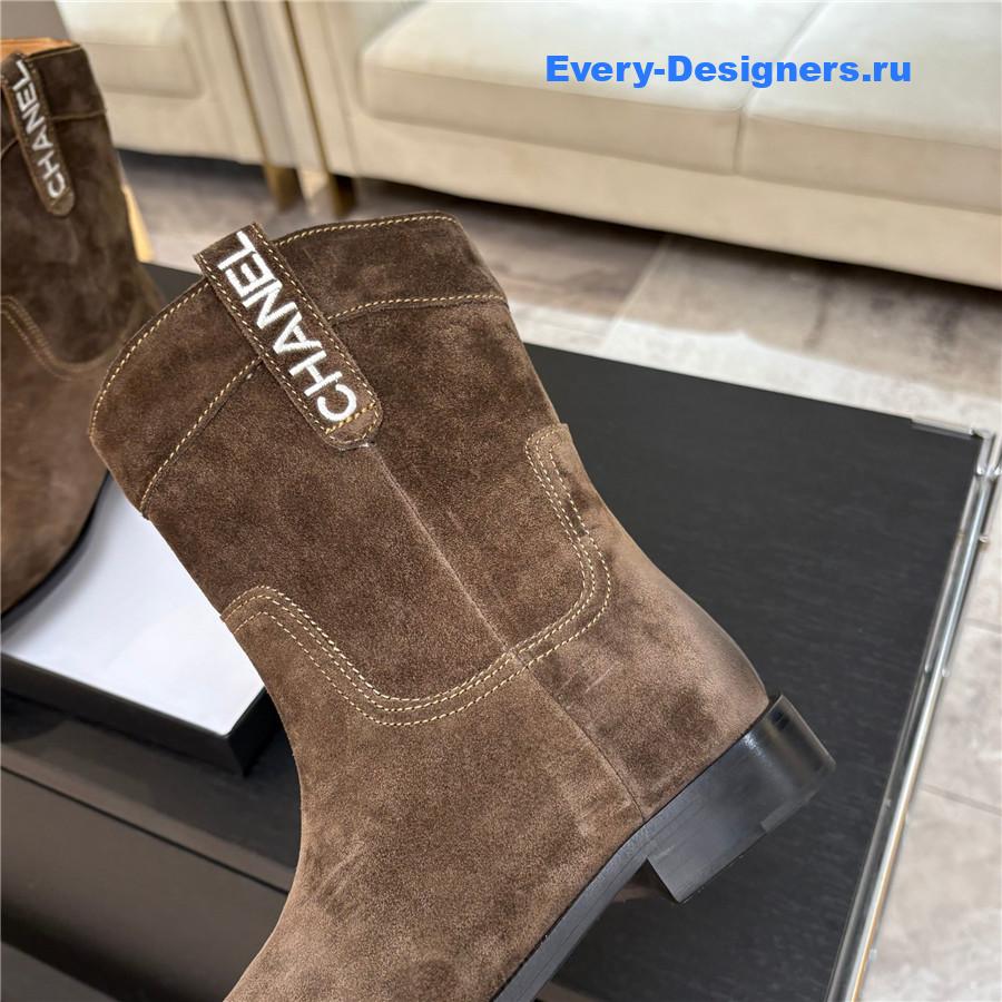 Ch**el cc brown suede block heel ankle boots