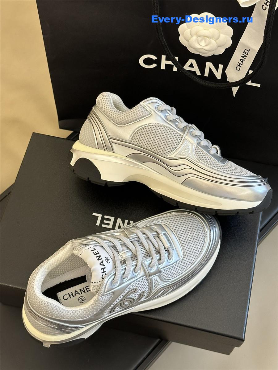 Ch**el gray silver cc logo runner sneaker