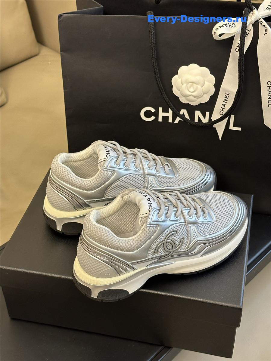 Ch**el gray silver cc logo runner sneaker