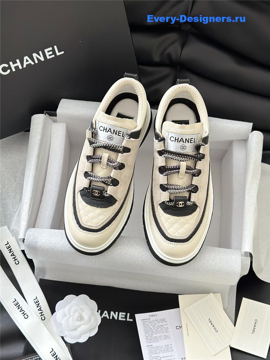 Ch**el white & beige suede calfskin sneakers