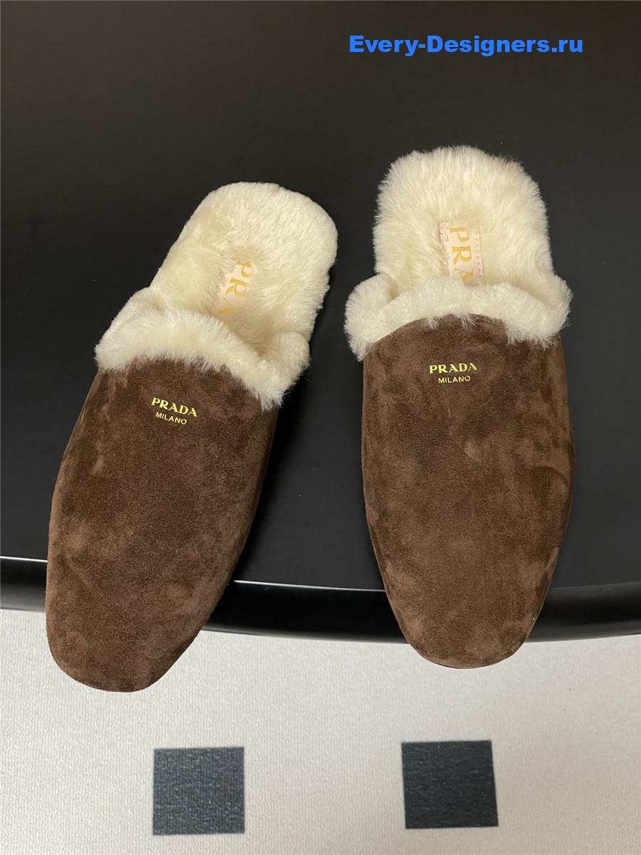 Pra*a dark brown suede mules